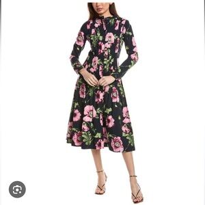 Oscar De La Renta Womens Button Front Poppies Midi Dress